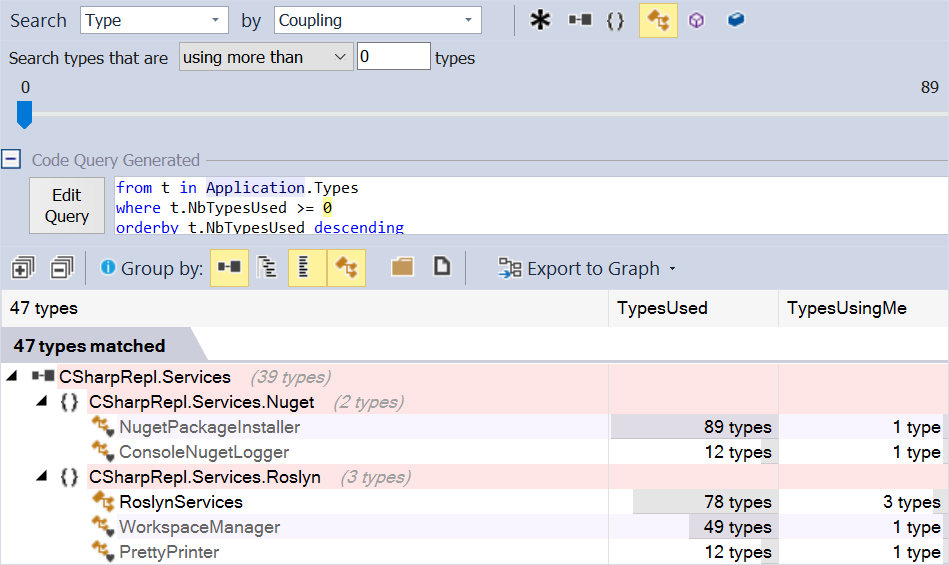 A UI with several form elements, like input fields, dropdown lists, and sliders. Each form element corresponds to a highlighted placeholder in the LINQ query.